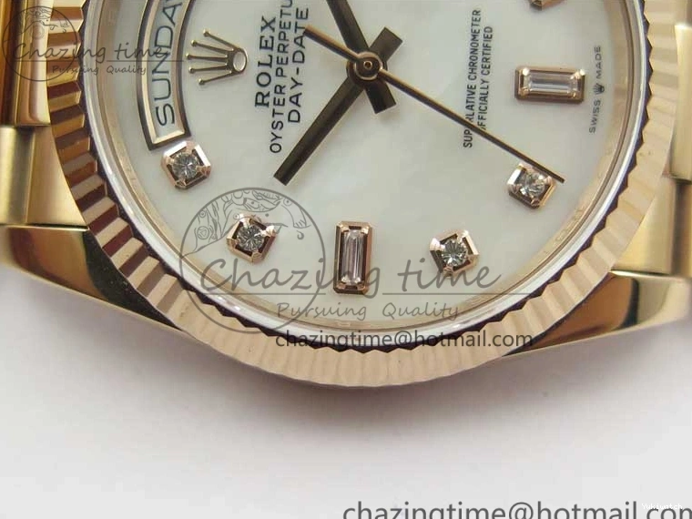 36 Day-Date Dial Edition Maker President RG 128239 Markers on Crystral RG Bp MOP Bracelet Best White 1220
